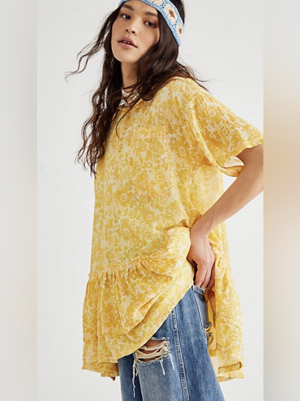 Free People Flutterfly Frock Mini Dress Tunic Sunshine Yellow